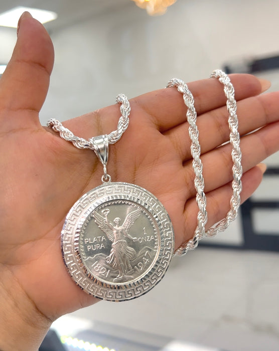 925 Silver Coin w/ Aztec Bezel Chain Set or Pendant Only
