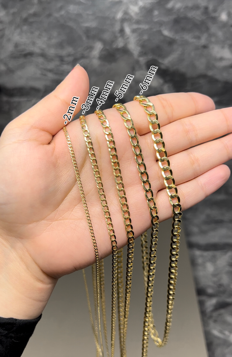 14k Gold Solid Curb Chain 2mm