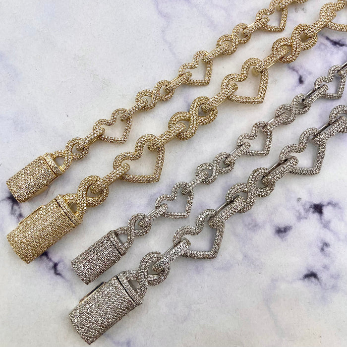 Diamond heart link bracelet 1.88ct aprx 10k gold [ Custom Made .Takes 3 weeks to make ]