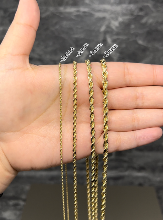 14k Gold Hollow Rope Chain 2mm