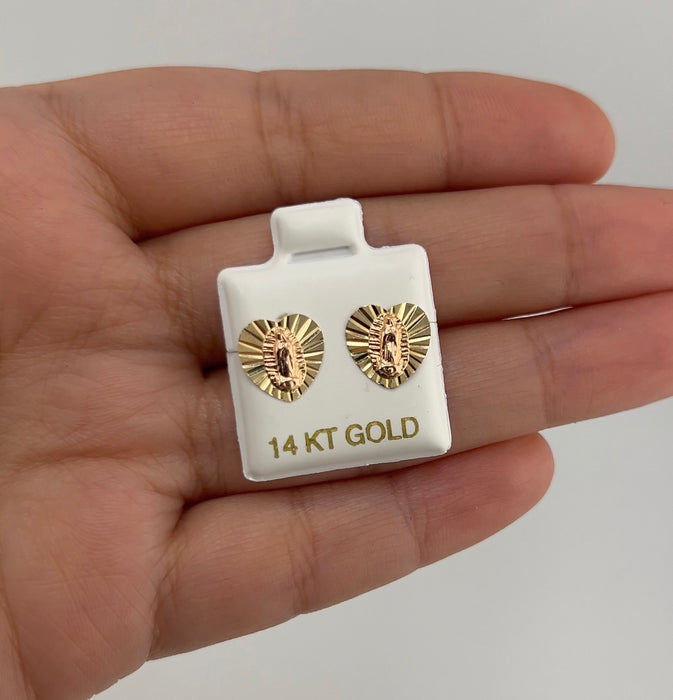 14K Gold Women’s 2 Tone Virgencita Heart Earrings