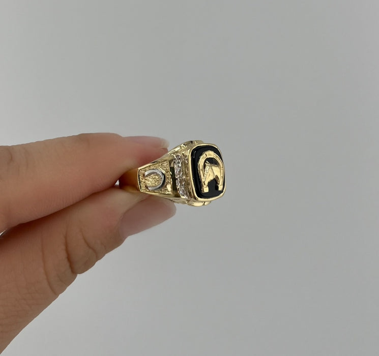 14k Gold Horse Men’s Ring . R65-09