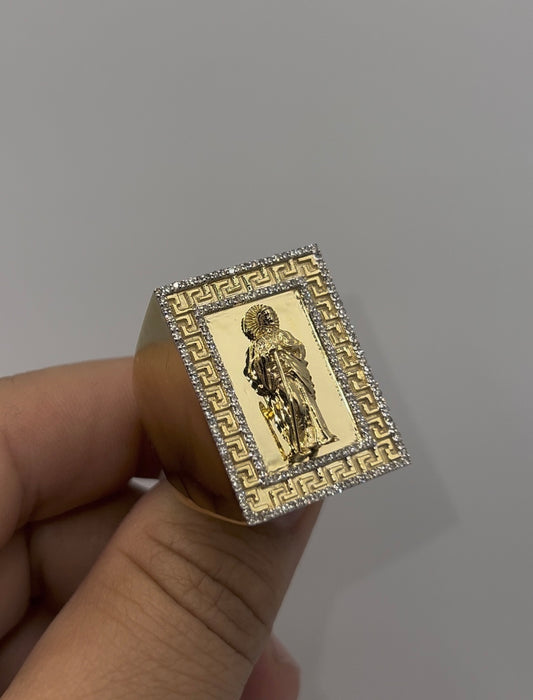 10k Gold Diamond San Judas Ring