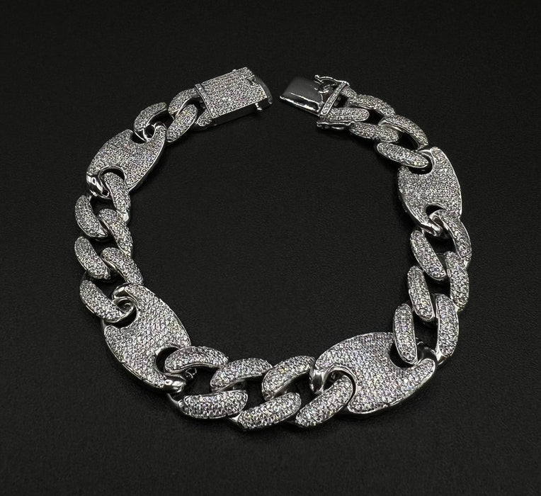 Fancy esclava Silver .925 Bust Down Figaro Mariner Bracelet w/CZ