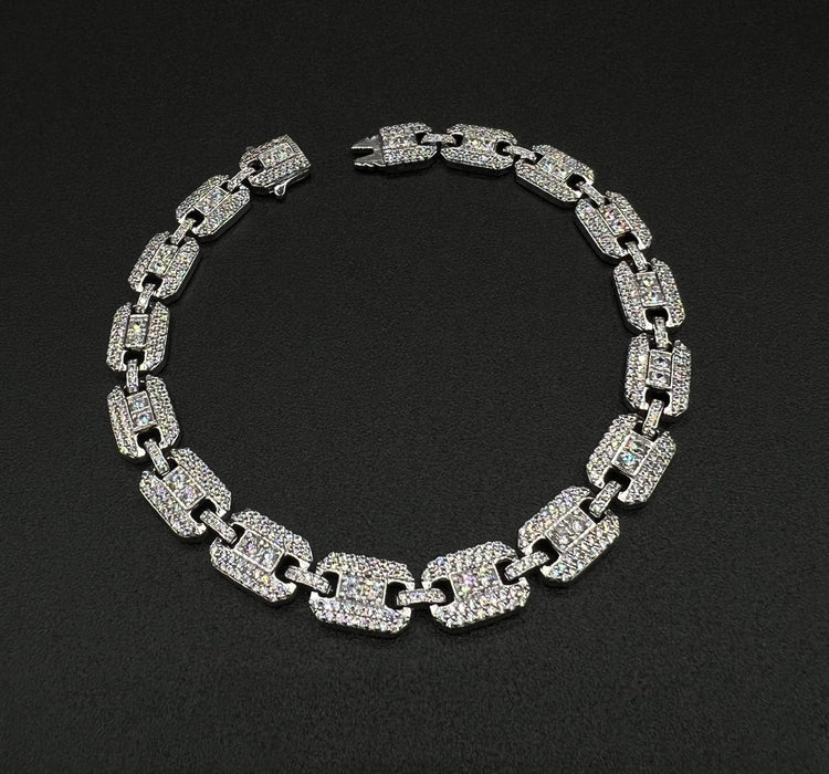 Silver .925 Bust Down Square Link Bracelet w/CZ Gmb00081