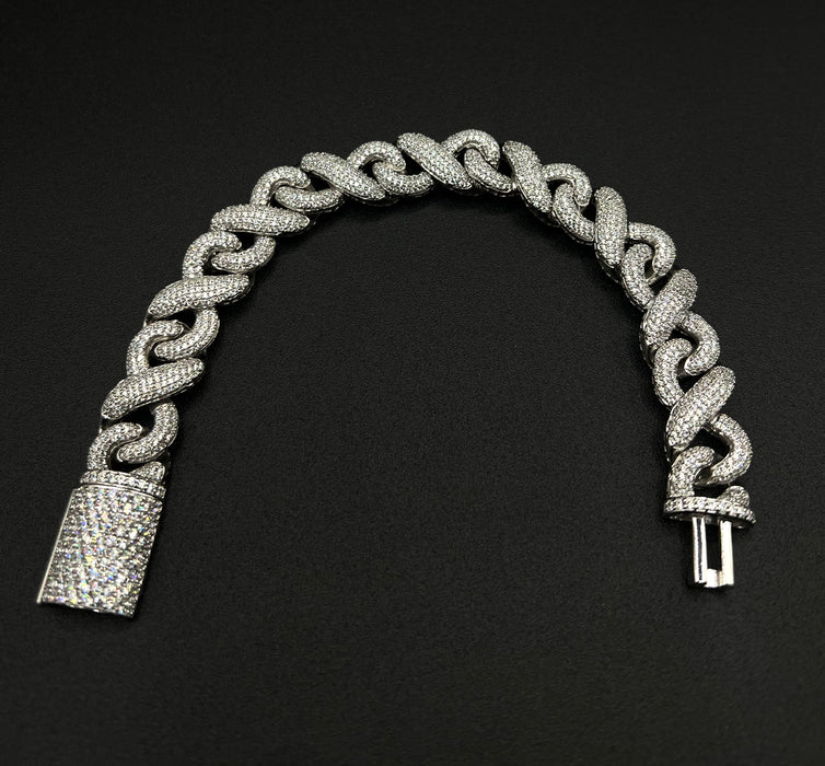 Silver .925 Bust Down Fancy Link Bracelet w/CZ