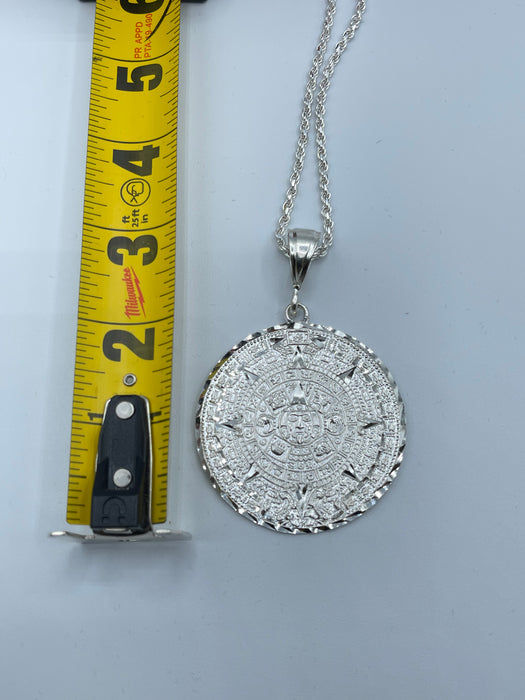Silver .925 Big Aztec calendar  pendant or chain set!