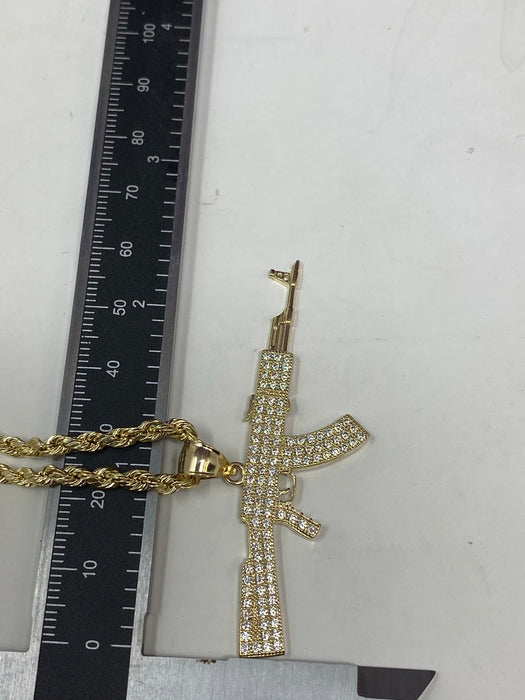 14k Gold Ak-47 gun with stones ( pendant or chain set )