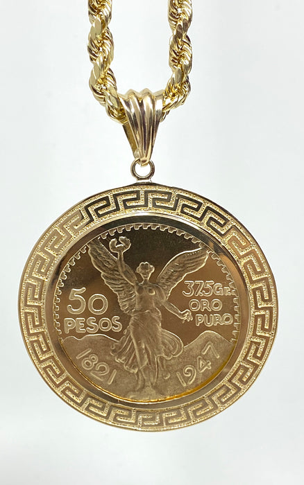 14k Gold Coin w/ 14k Aztec bezel Pendant or chain set