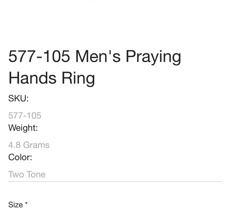 14k Gold men’s Praying hands ring