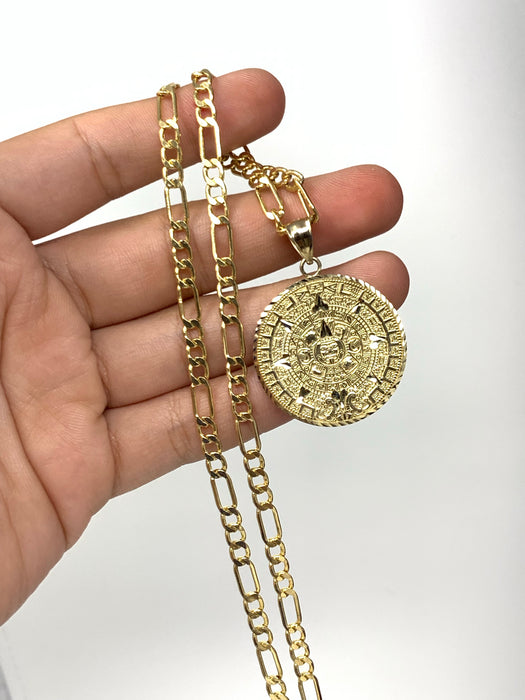 14k Gold Aztec calendar  Medium  ( pendant or chain set )