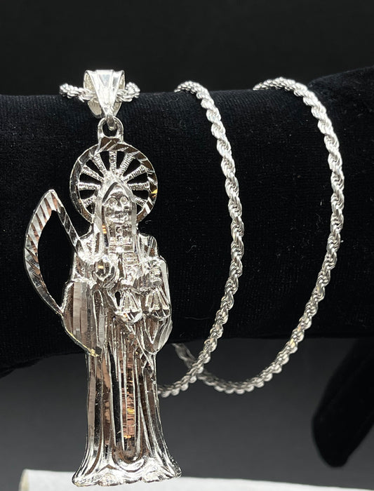 Silver .925 Big Santa Muerte , Grim Reaper pendant or chain set!