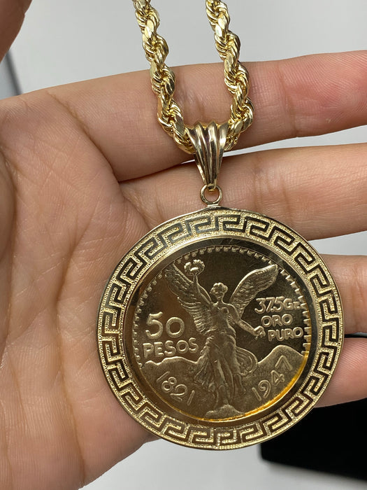 14k Gold Coin w/ 14k Aztec bezel Pendant or chain set