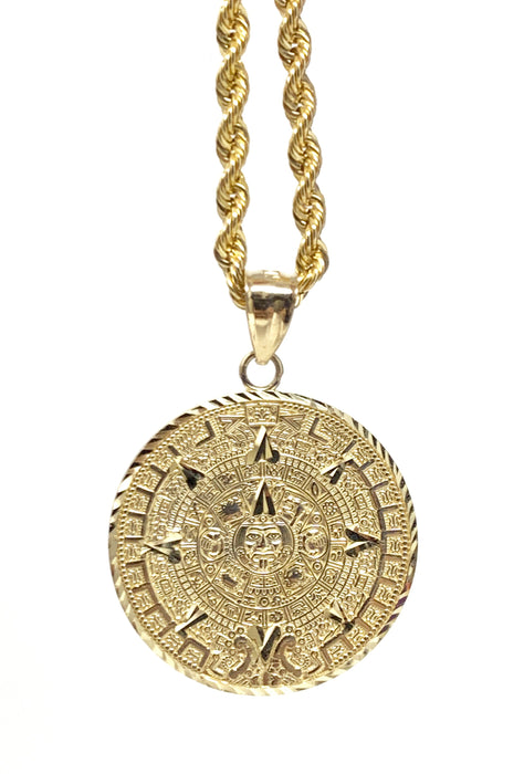 14k Gold Aztec calendar  Medium  ( pendant or chain set )