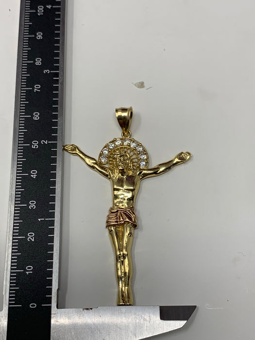 14k Gold Jesus with stones 3 tone   ( pendant or chain set )
