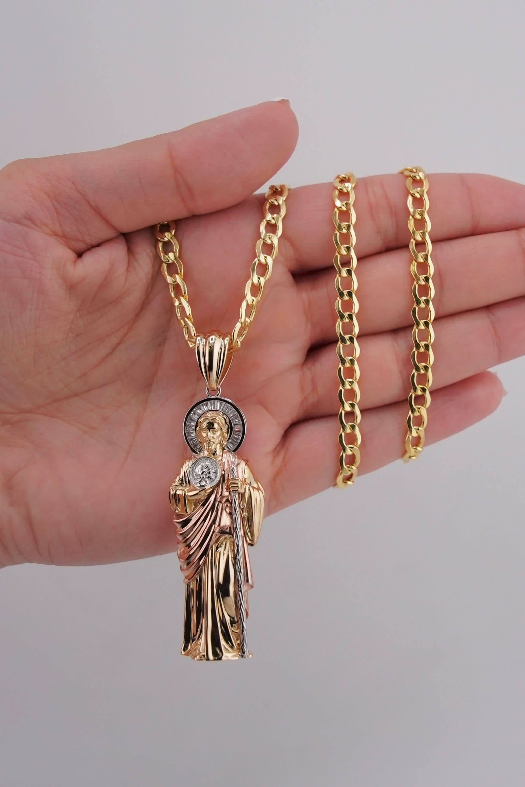 14k Gold Medium 3D San Judas Chain Set