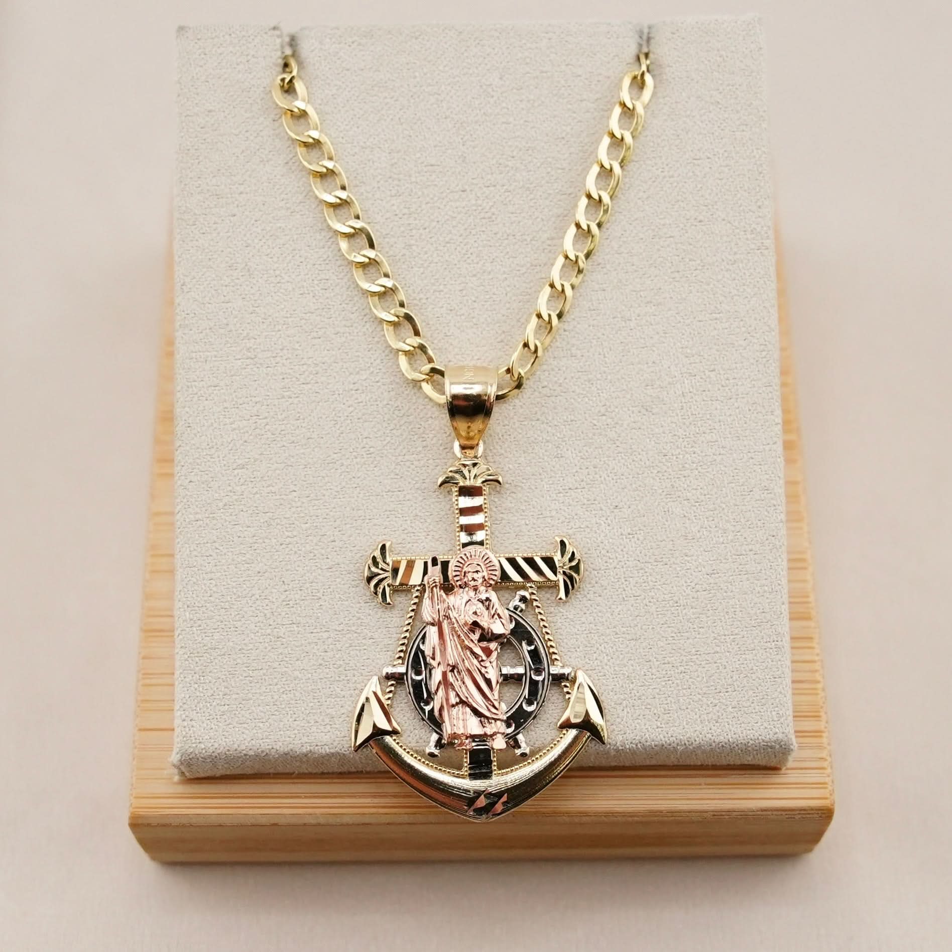 14k Gold San Judas Anchor Chain Set