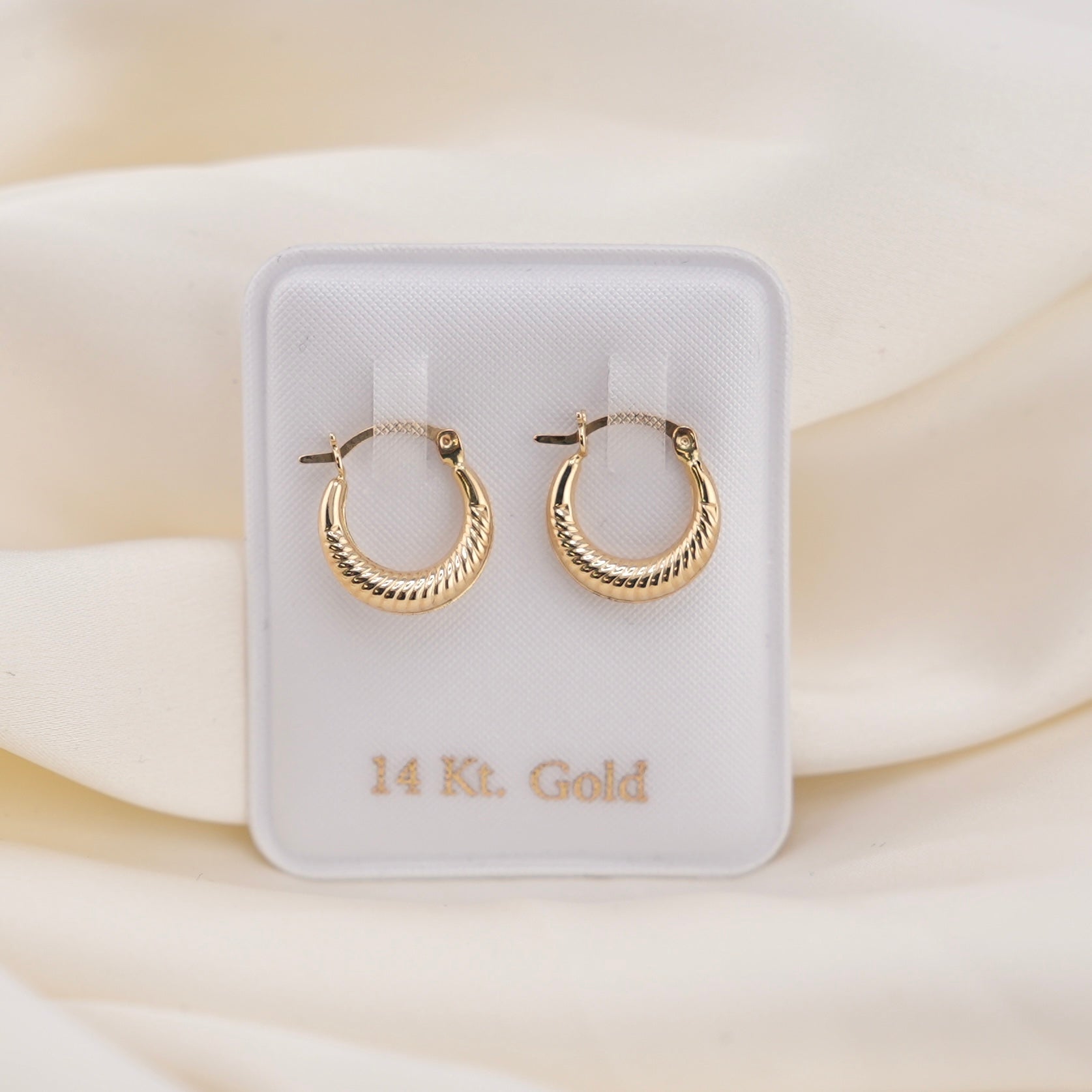 14k Gold Small Hollow Fancy Hoop Earrings