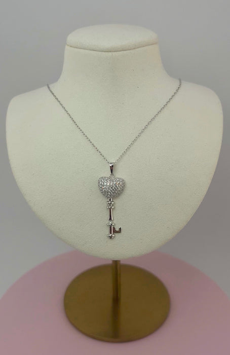 925 Silver Heart Key Necklace