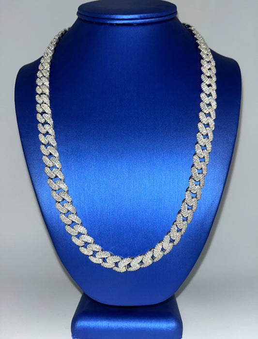 12mm Moissanite Cuban chain silver .925 [ custom made . Takes 3-4 weeks to make ]