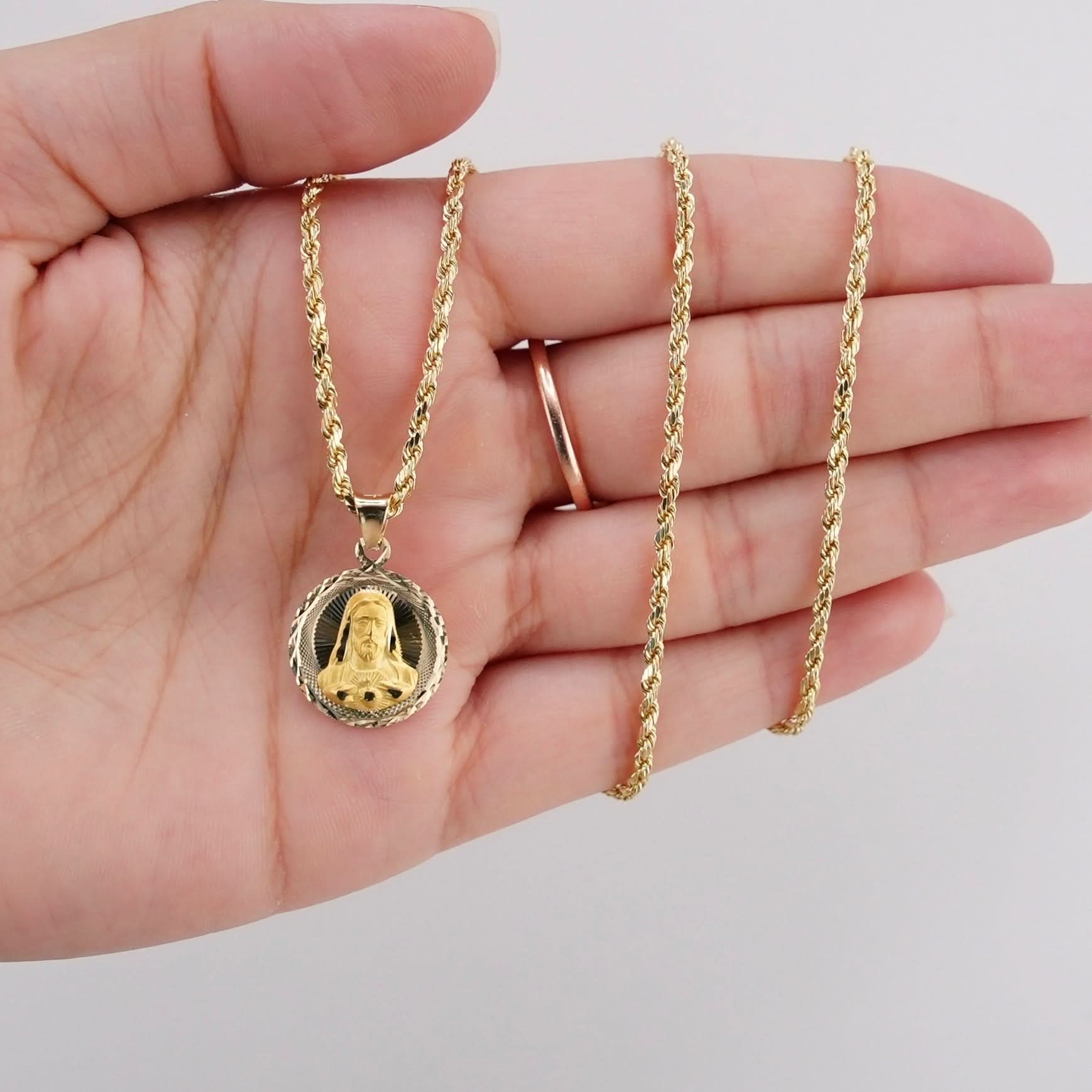 14k Gold Jesus Chain Set