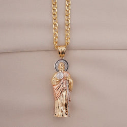 14k Gold Medium 3D San Judas Chain Set