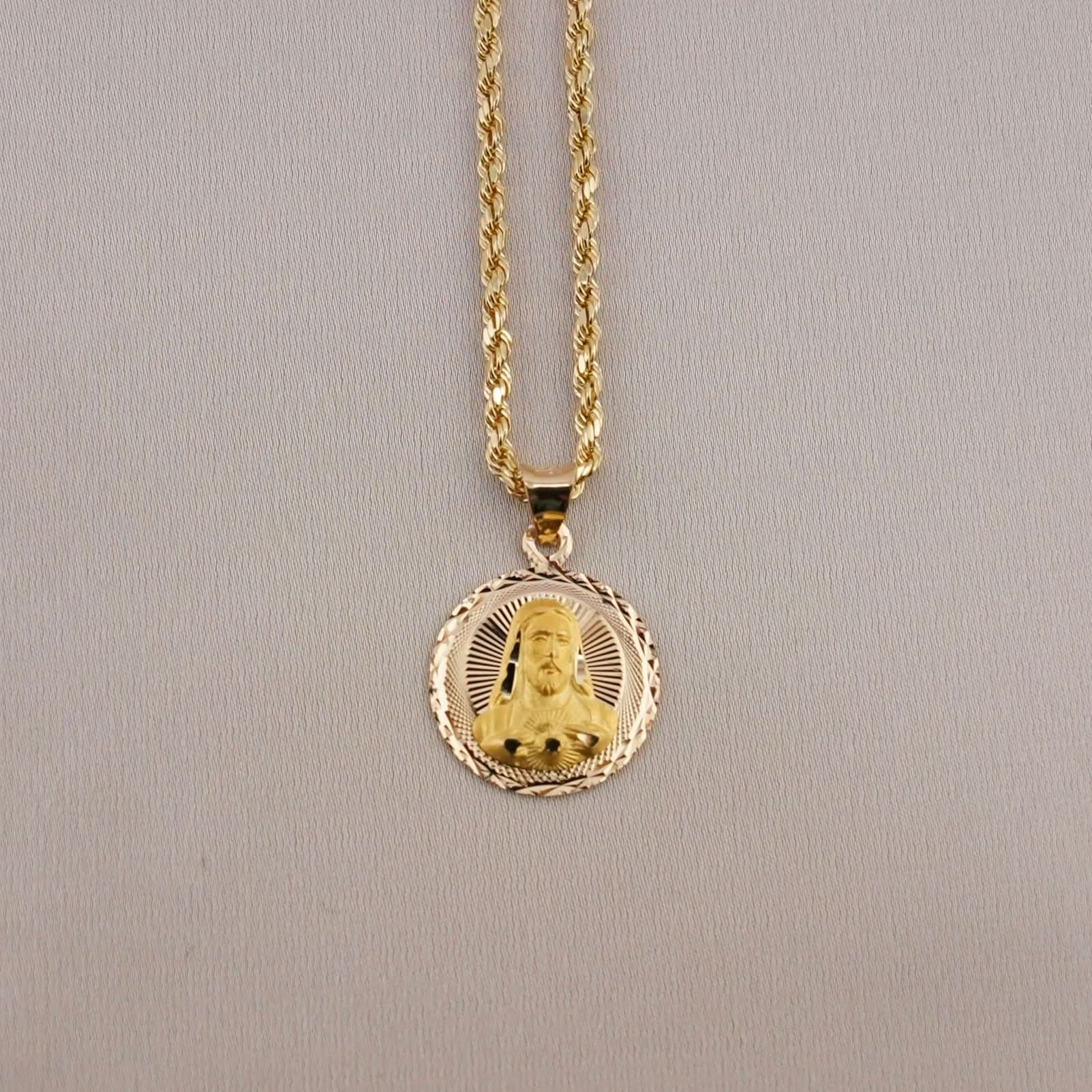14k Gold Jesus Chain Set