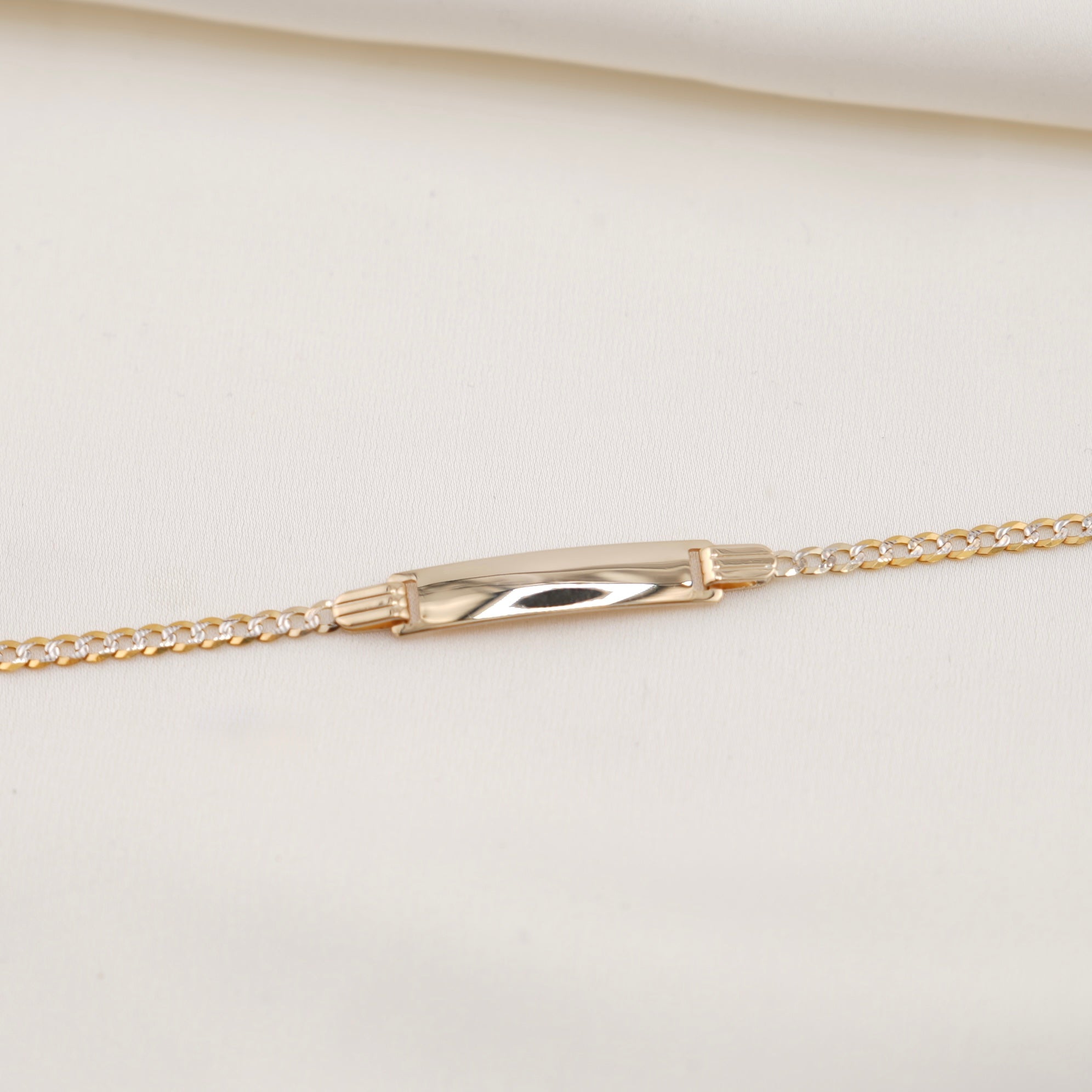 14k Gold Solid White Pave Curb Baby ID Bracelet