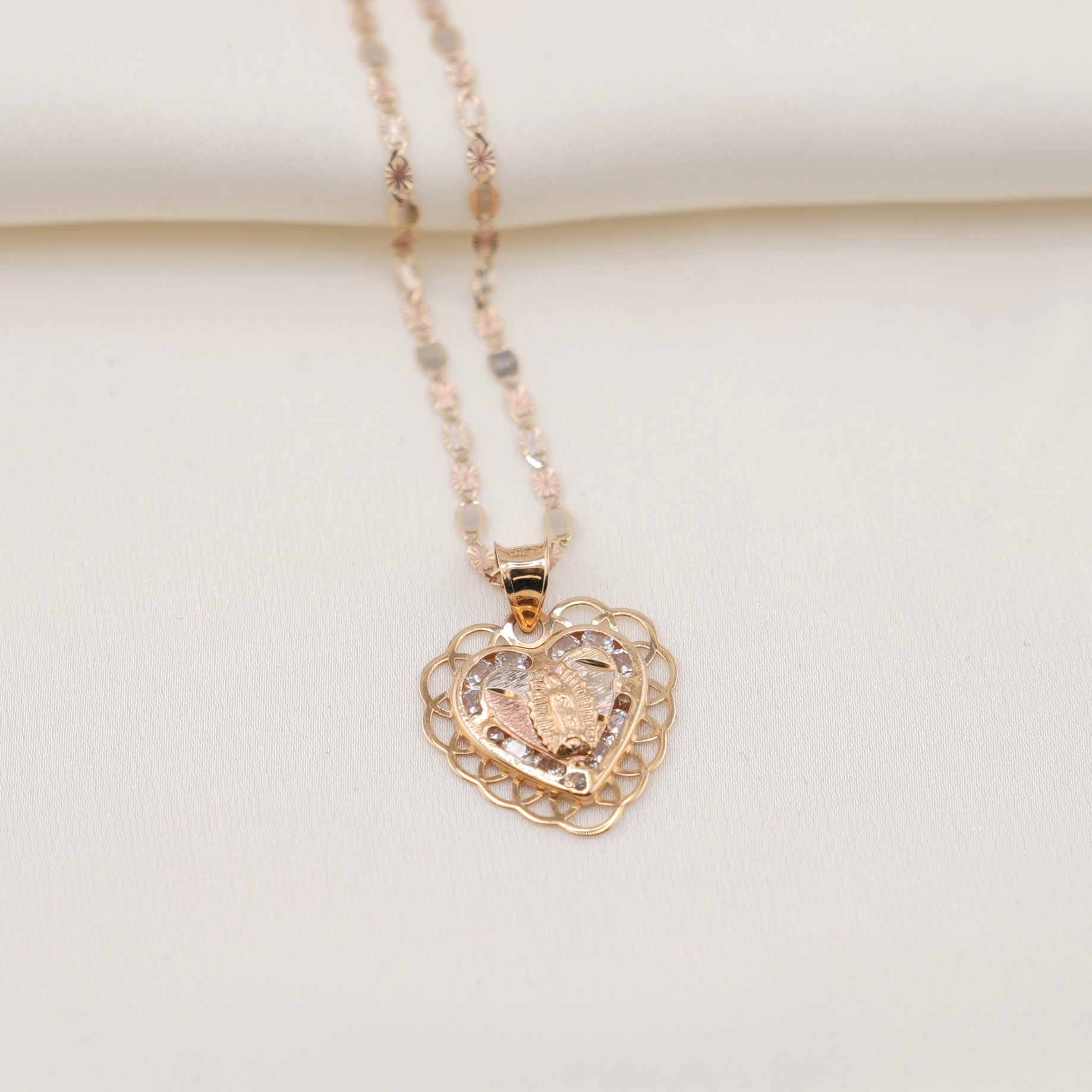14k Gold Virgencita Heart Chain Set