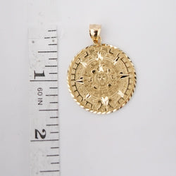 14K Gold Medium Aztec Calendar Pendant. C1#8