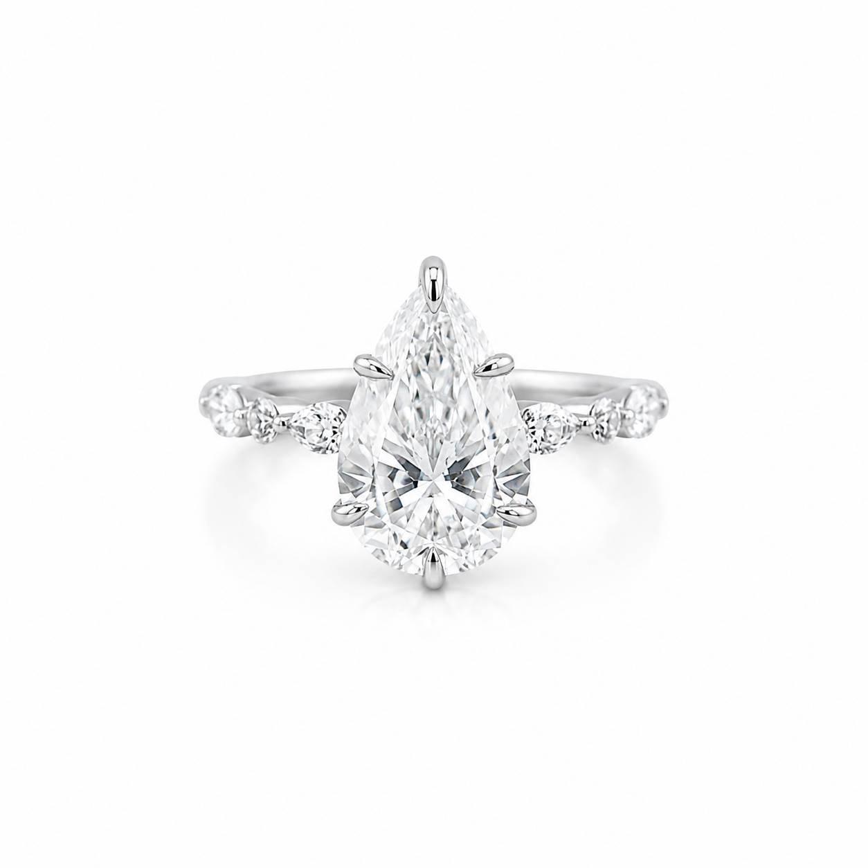 14k White Gold Pear Lab Diamond Ring 4.06ct