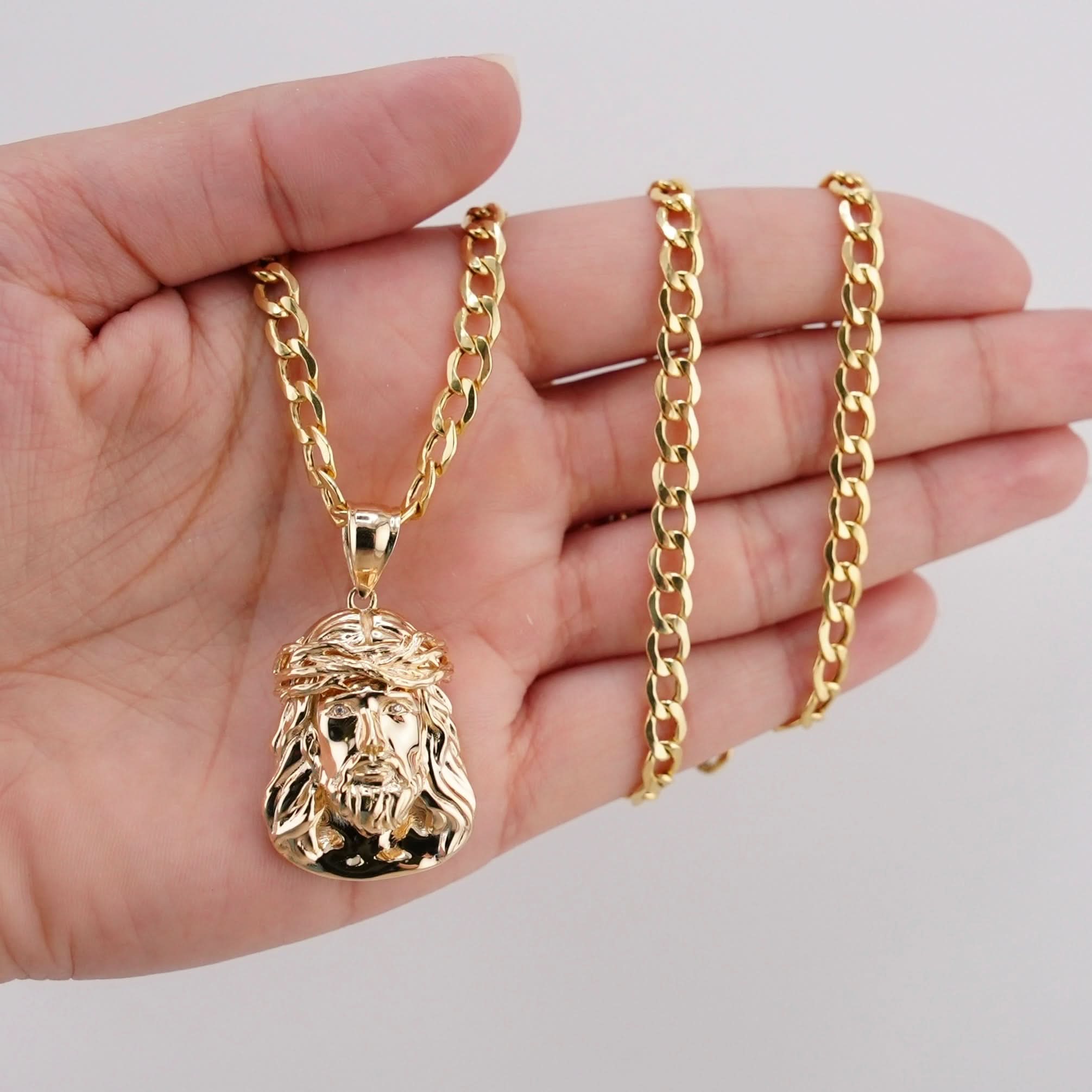 14k Gold Jesus Chain Set