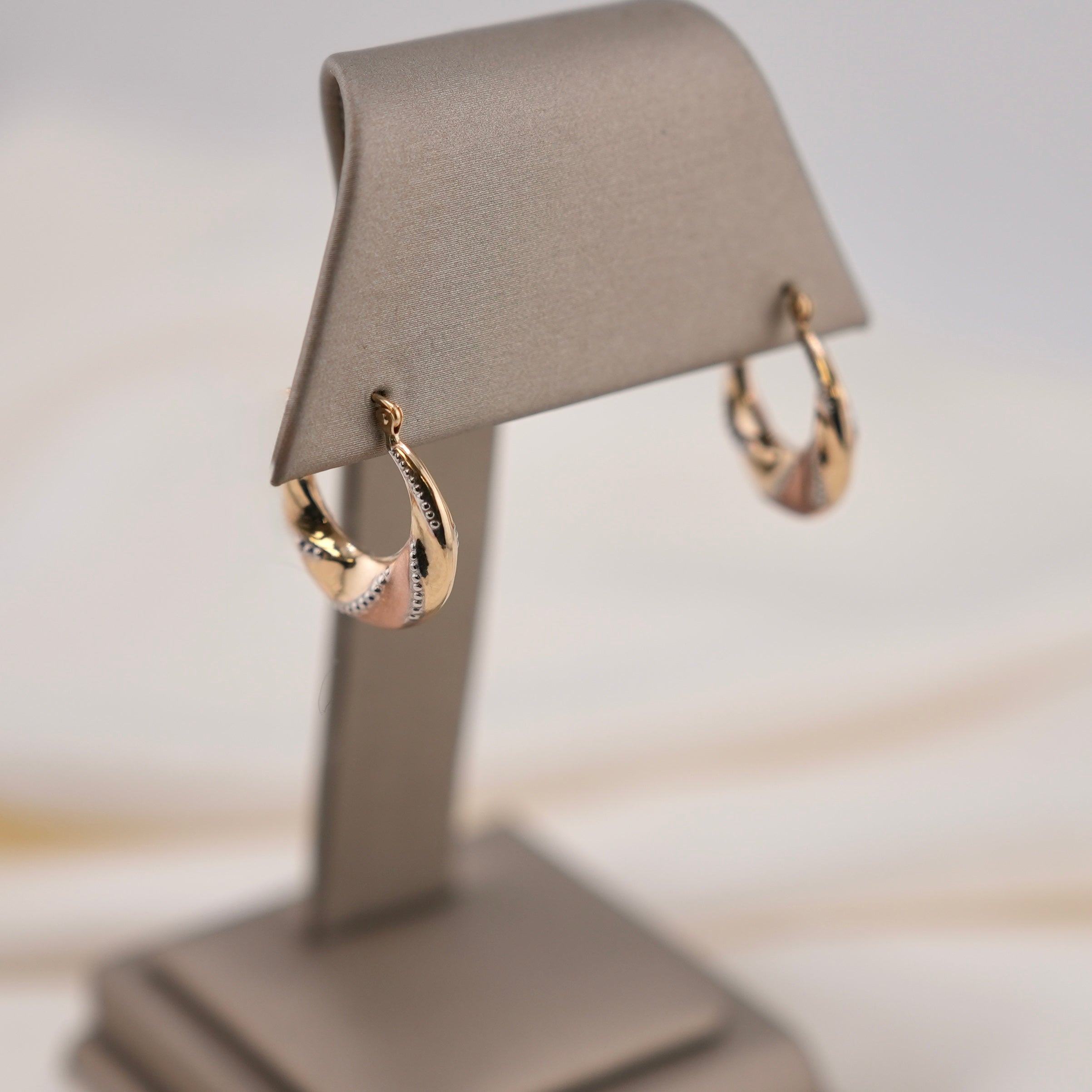 14k Gold Hollow 3 Tone Hoop Earrings