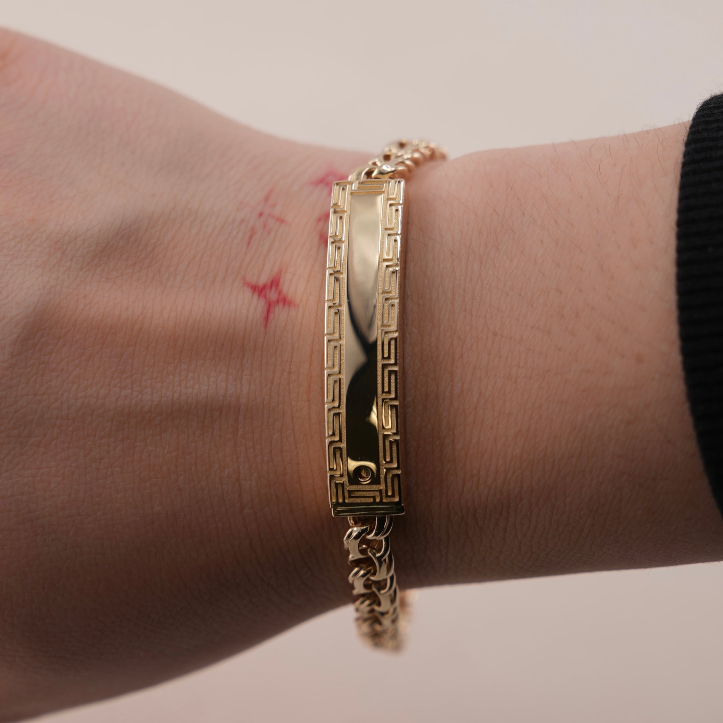 14k Gold Hollow Chino Link ID Bracelet 6mm
