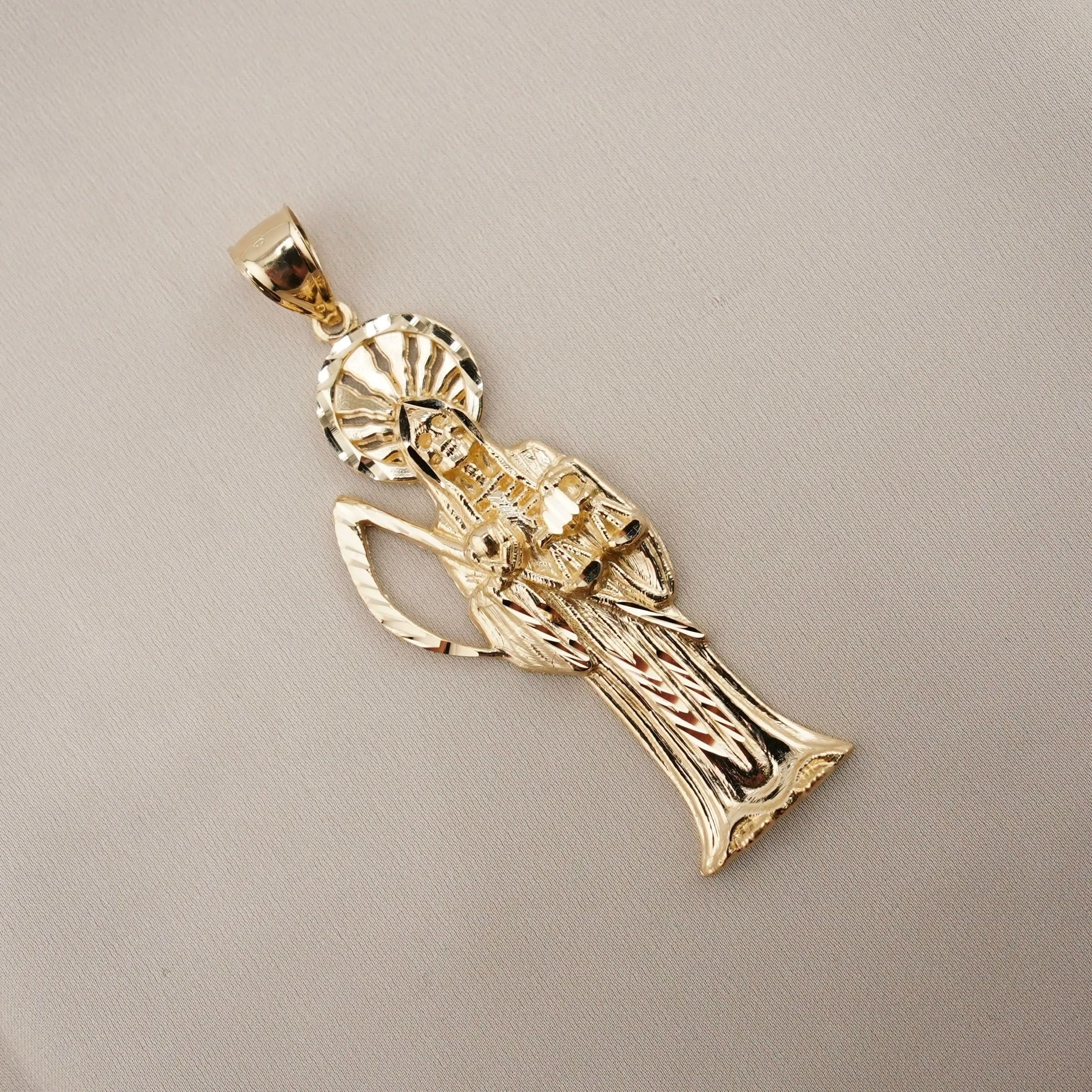 14k Gold Large Santa Muerte Pendant