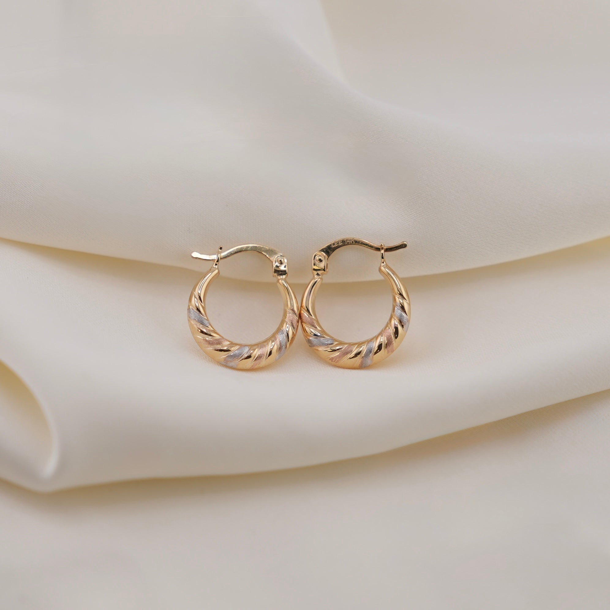 14k Gold Hollow Small Double Sided Hoop Earrings