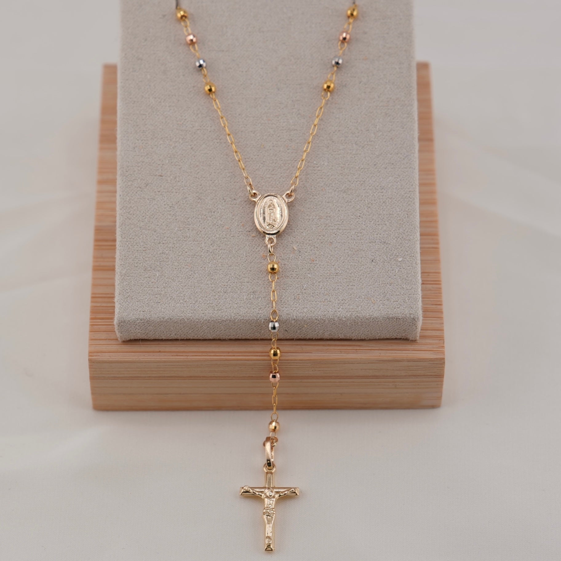 14k Gold 3 Tone Rosary 2.5mm 24in