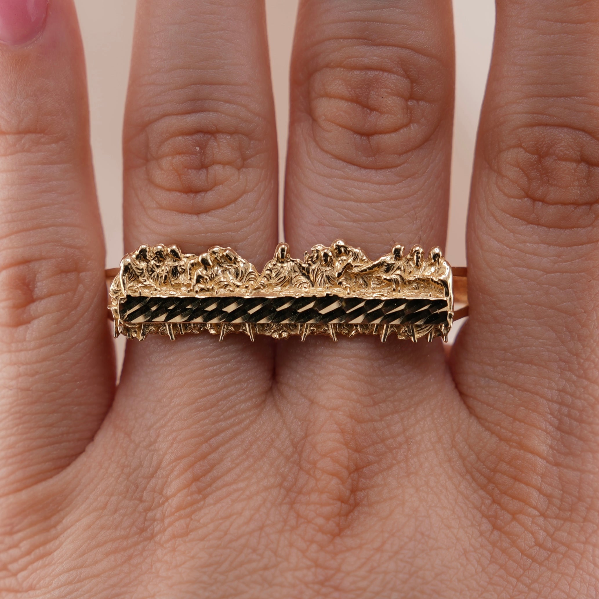 14k Gold Last Supper Two Finger Ring