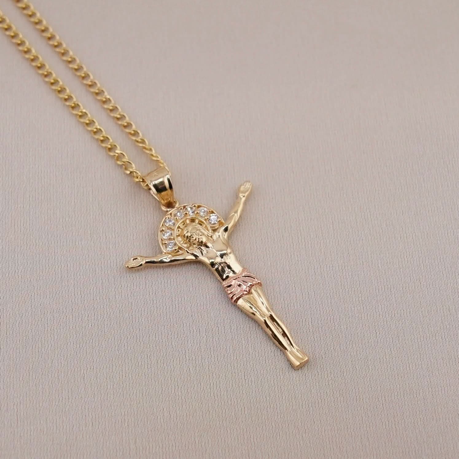 14k Gold Small Jesus Chain Set