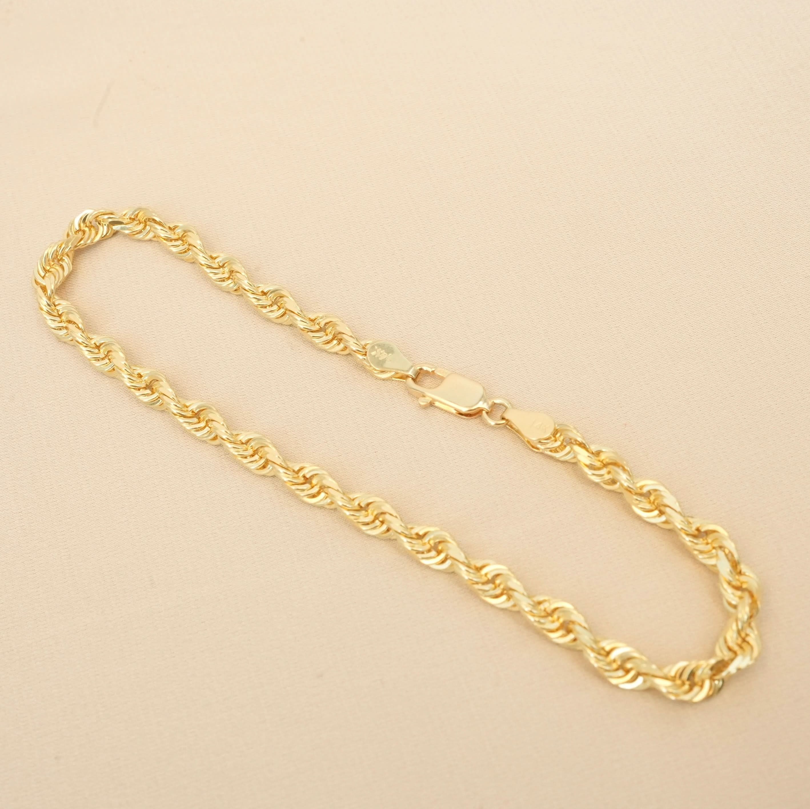 14K Gold Rope 4.4mm Solid Bracelet