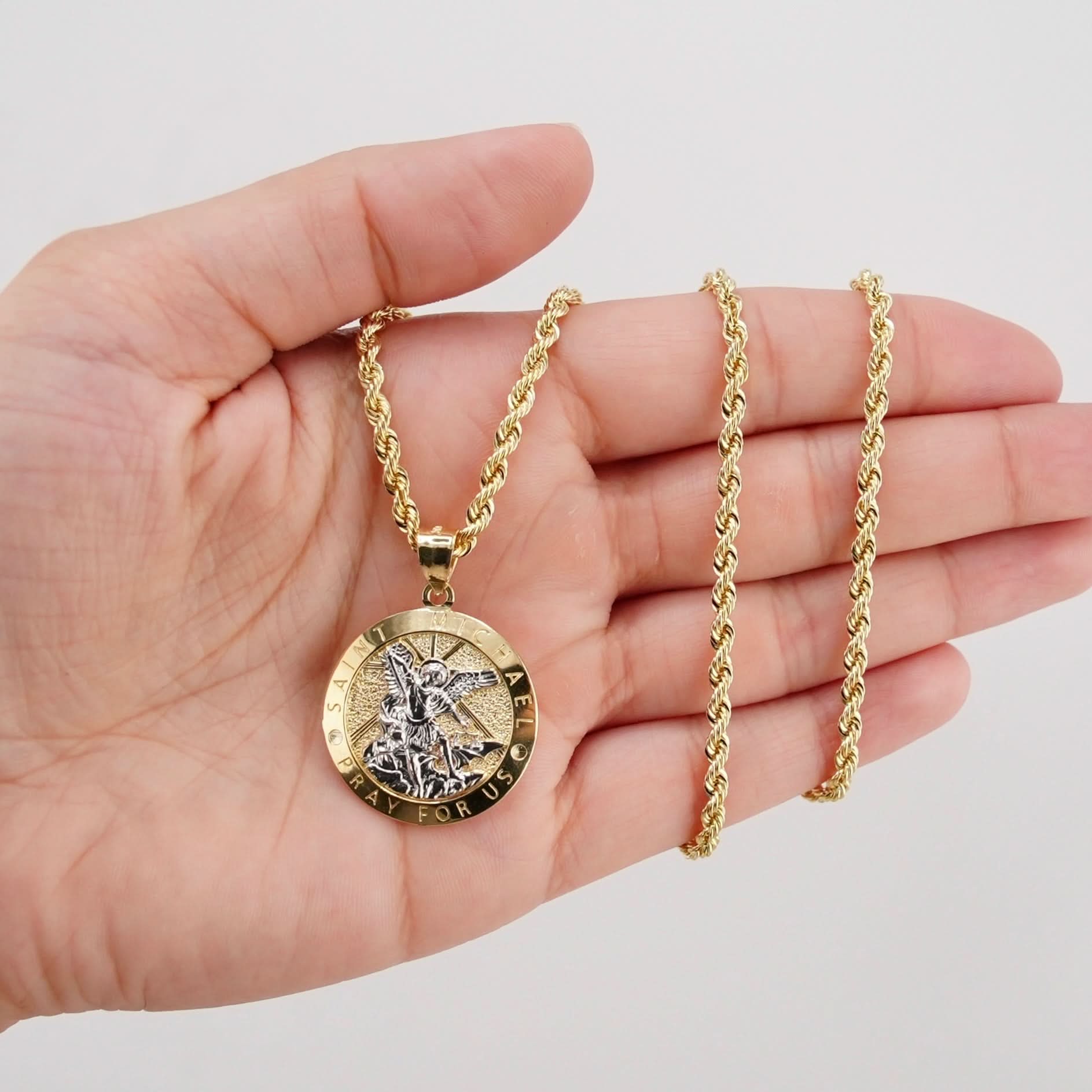 14k Gold Saint Michael Archangel Chain Set