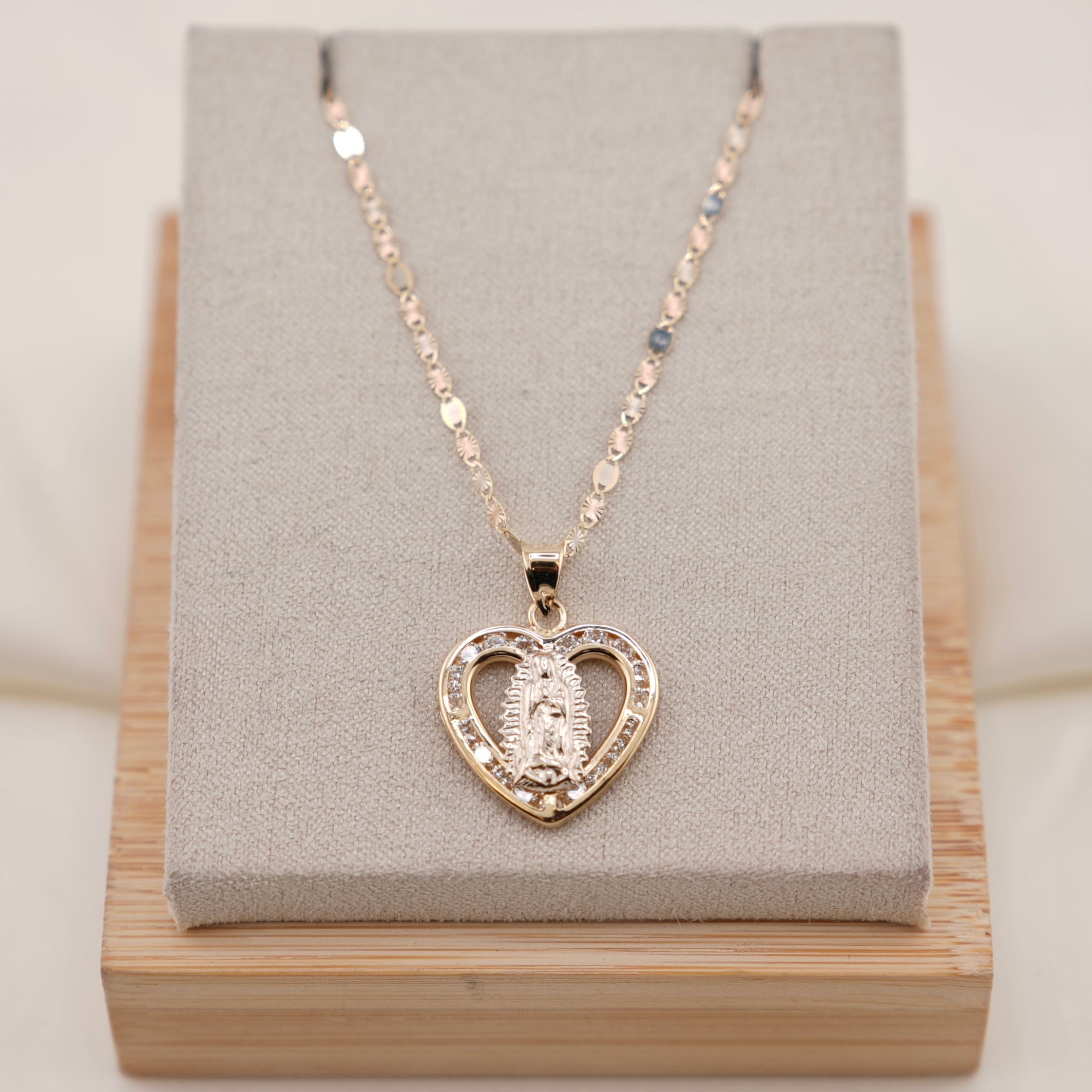 14k Gold Virgencita Heart Chain Set