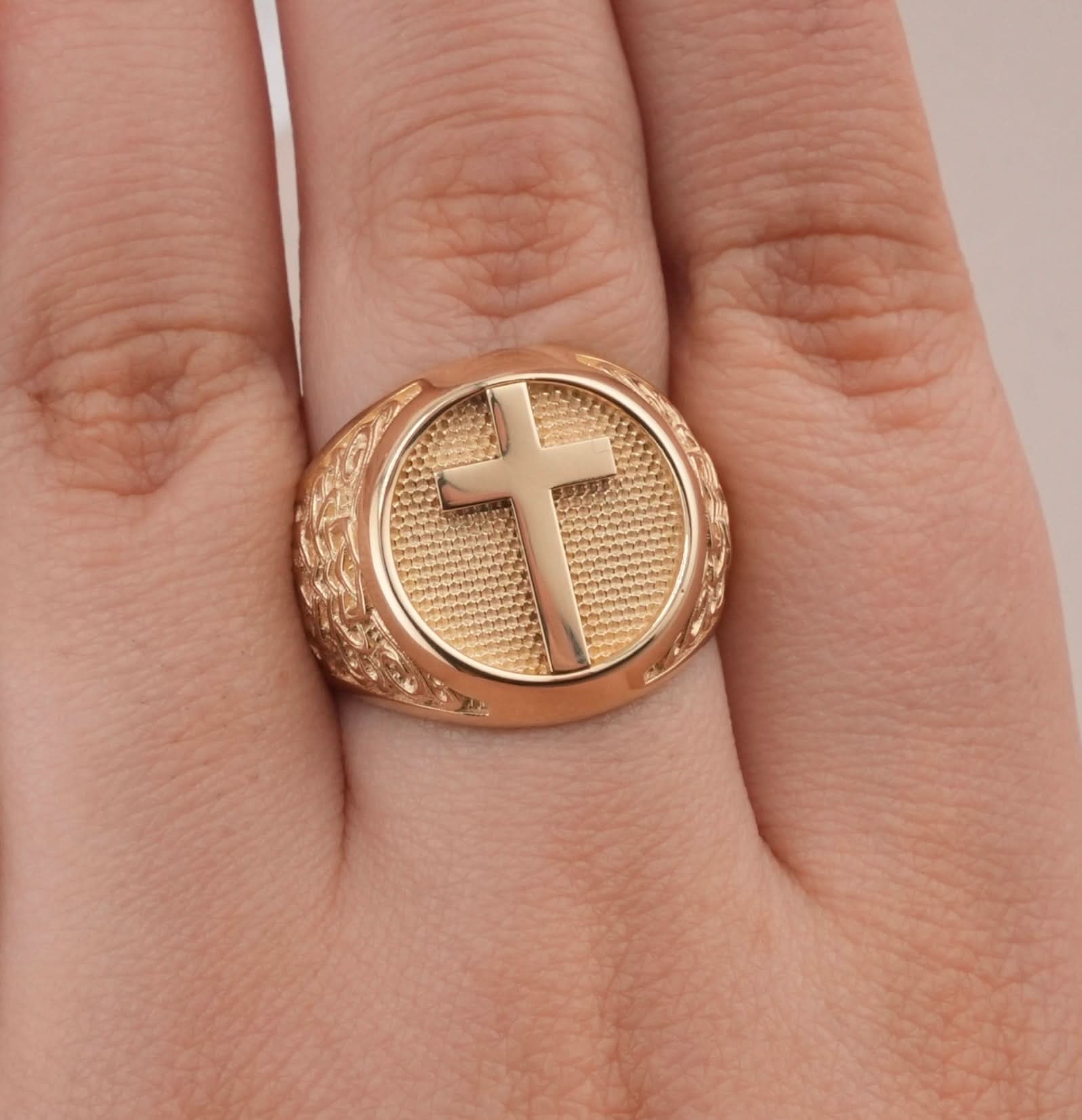 14K Gold Cross Men's Ring