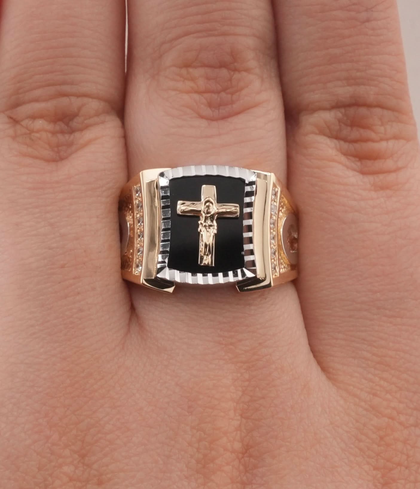 14K Gold Cross Men's Ring