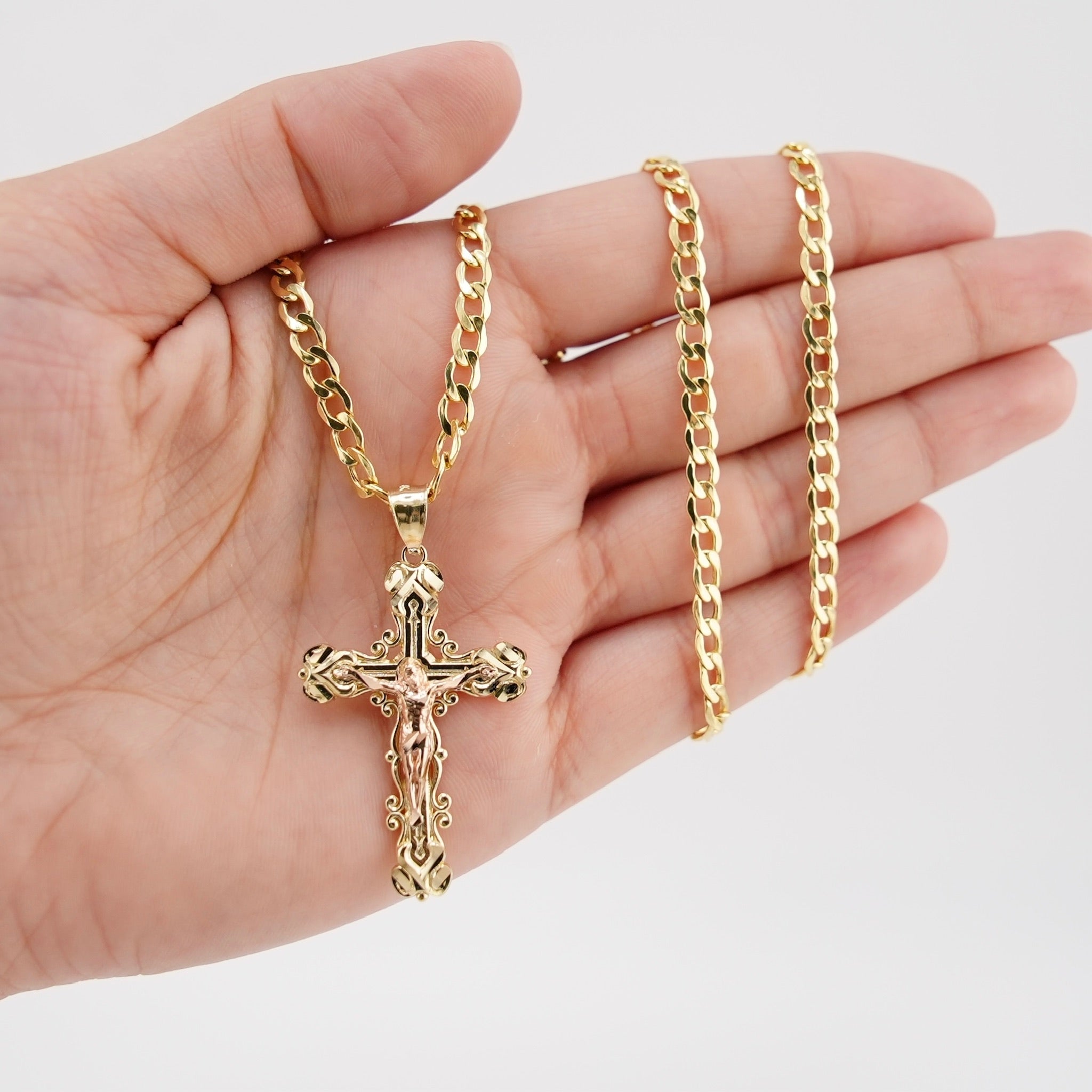 14k Gold Cross Chain Set