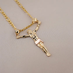 14k Gold Medium Jesus Chain Set