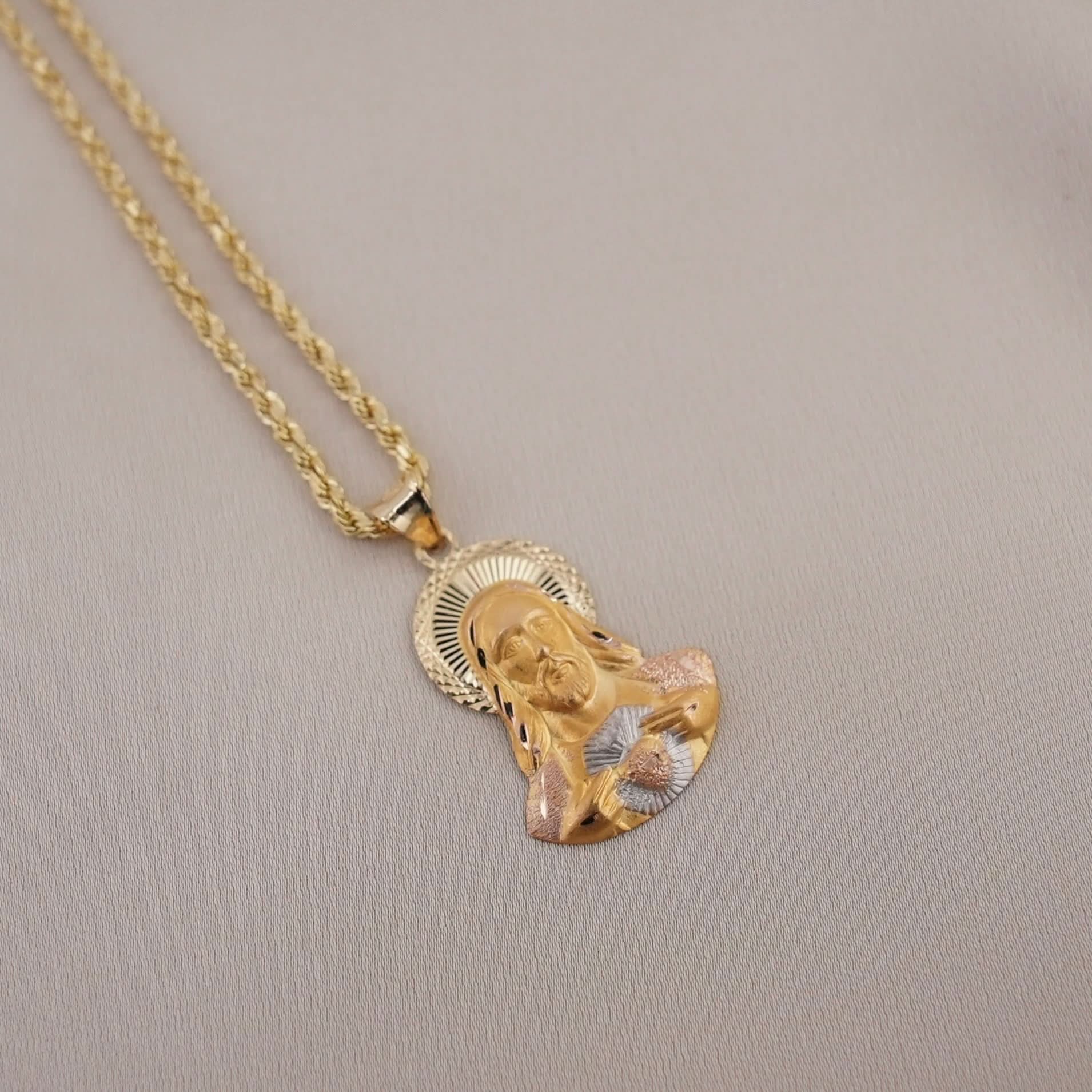 14k Gold Small Jesus Chain Set