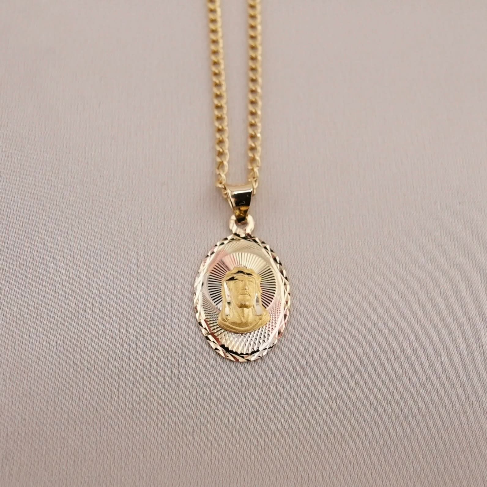 14k Gold Jesus Chain Set