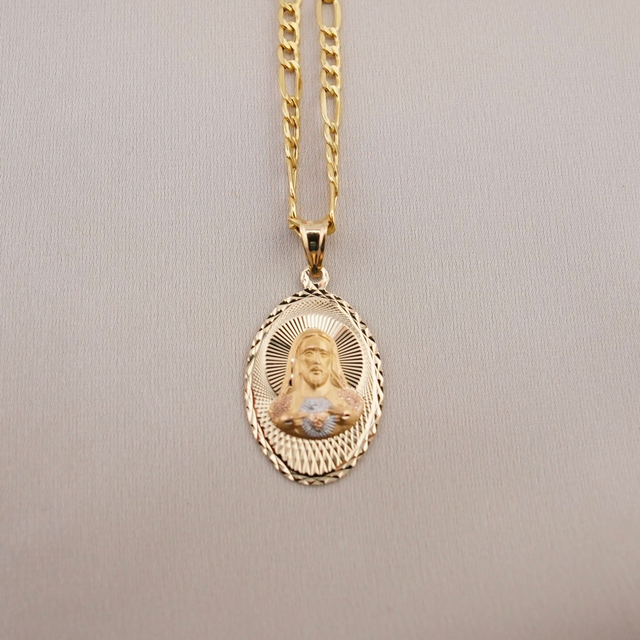 14k Gold Jesus Chain Set