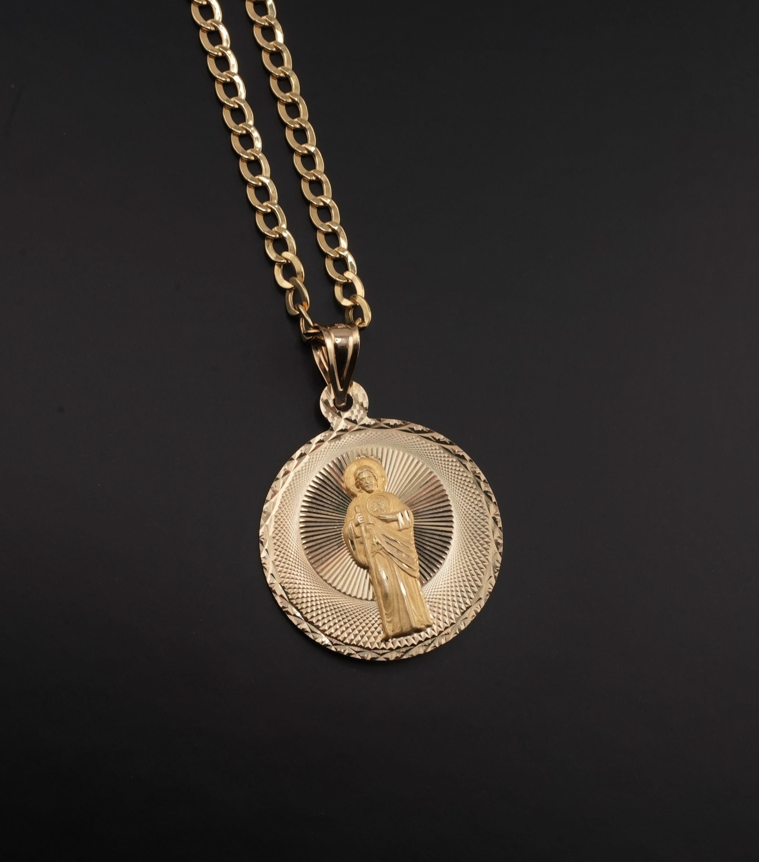 14k Gold Double Sided Virgencita & San Judas Chain Set